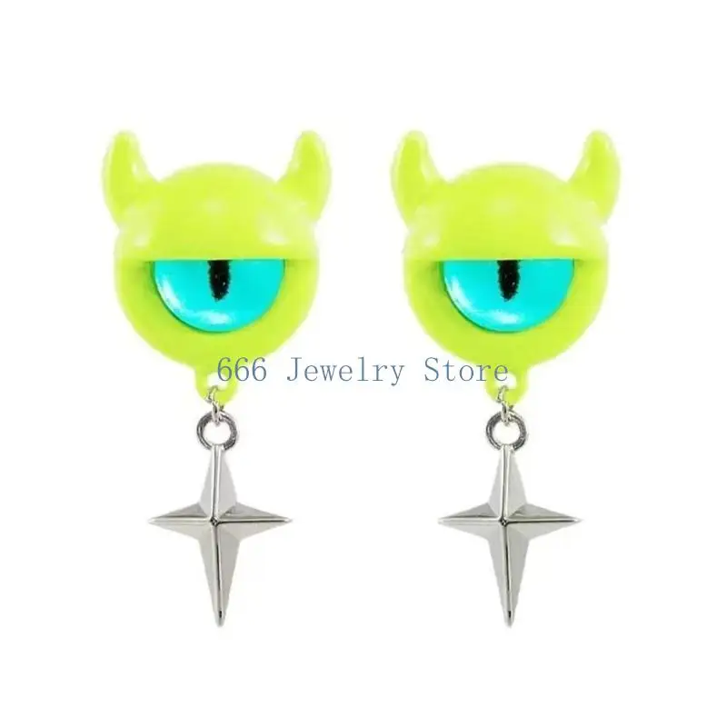 F2TD Fashion Trend Cartoon Monsters Eyes Earrings Y2K Funny Pendant Earring Opening Ring Punk Party Jewelry Gift