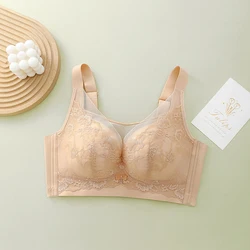 Full Cup Lace Bra Adjustable Four Row Buckle Thin No Steel Ring Comfortable Breathable Plus Size Women's Underwear