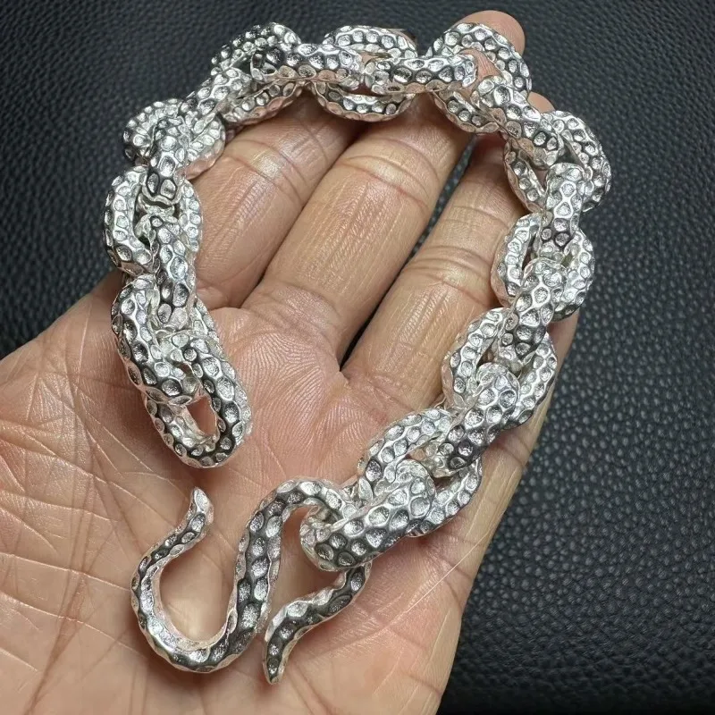 China Tibetan Silver Color New Auspicious Pattern Ring Buckle Men's Domineering Bracelet Holiday Party fashion jewelry Gift