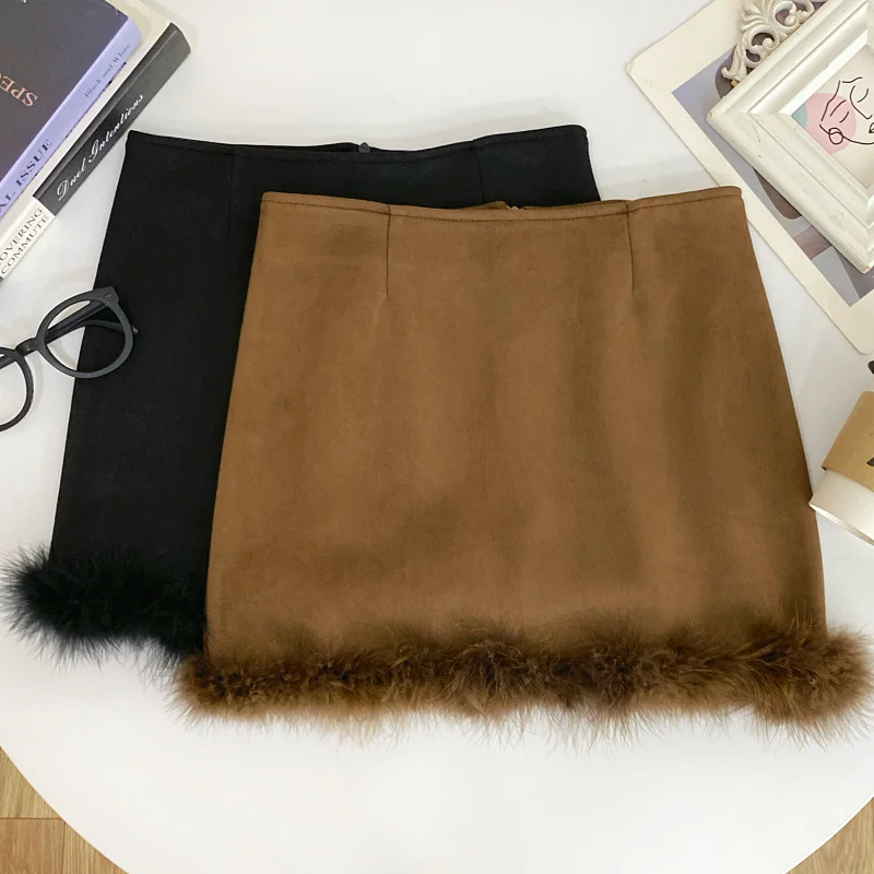 

Ретро-юбка из замши с высокой талией, облегающая, А-силуэта, для повседневной носки, с молнией сзади, для женщин