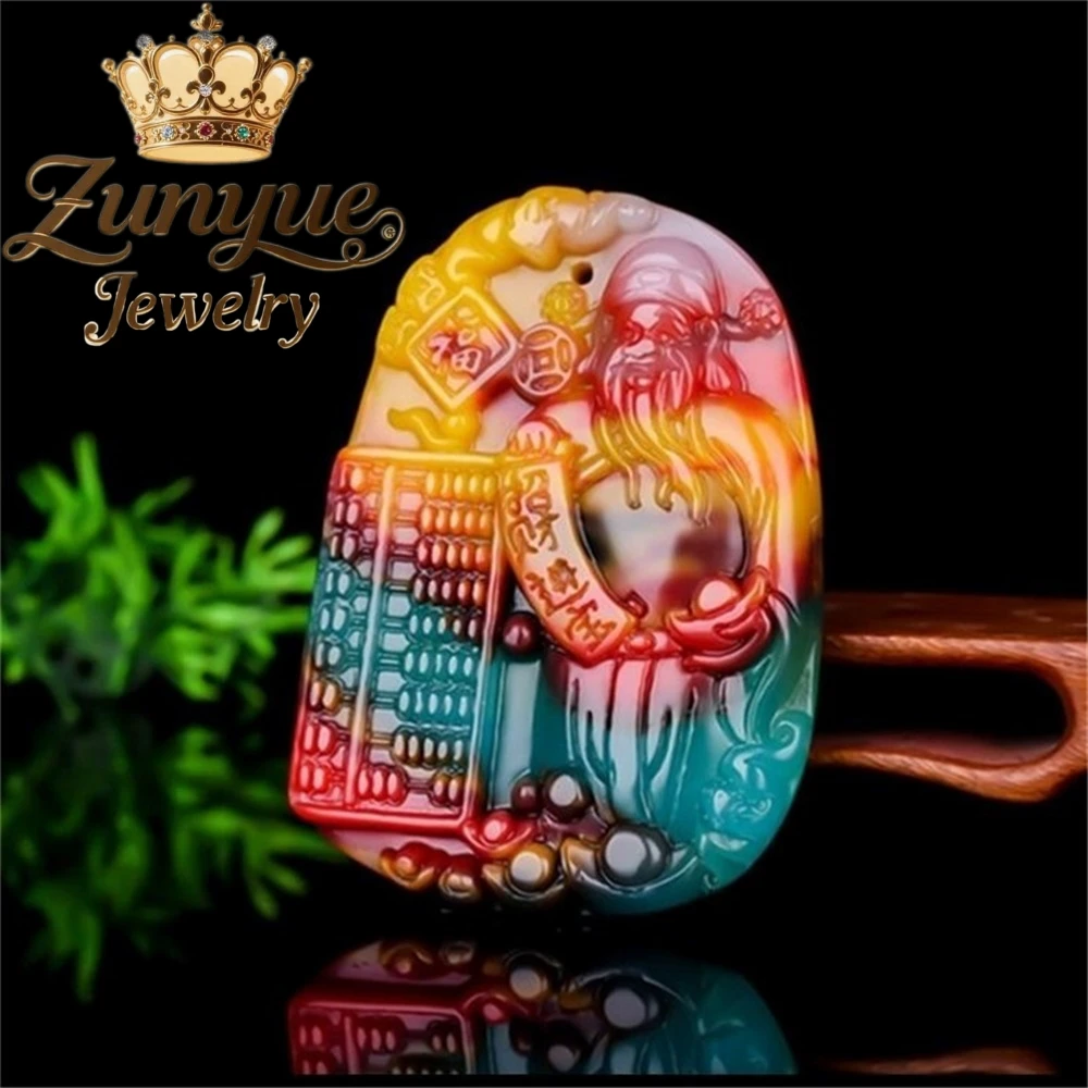 

Colorful Jade God Of Wealth Pendant For Men And Women, Seven-Color Jade Pendant, Jade Chain Jade Stone Fashion Jewelry Exquisite