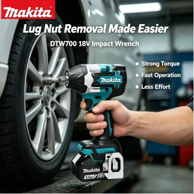 18V Lithium-Akku Makita DTW700 Kabelloser Schlagschrauber Bürstenloser Motor 1000Nm Variable Geschwindigkeit Auto-Stopp Hohe Haltbarkeit Elektrischer Schrauber