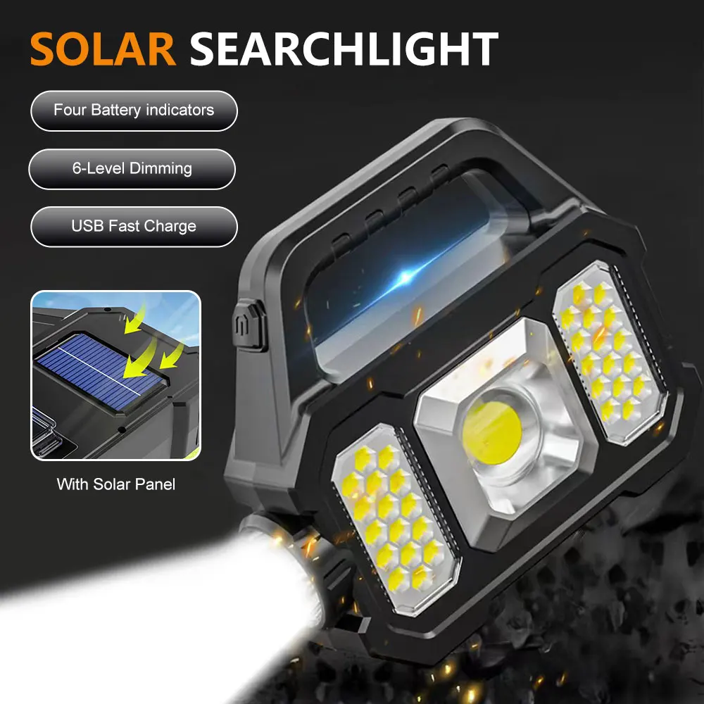 Hearts Shared Solar Rechargeable LED Flashlight COB Zoomable Waterproof Torch Lamp Bulbs Can Charge Camping Flashlight