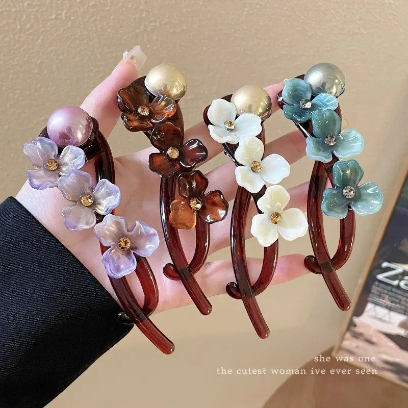 Hair Clip Vintage Flower Twist Clip Girly Elegant Back Head Updo Chic Premium Lightweight Resin Gold for Women Girls Travel