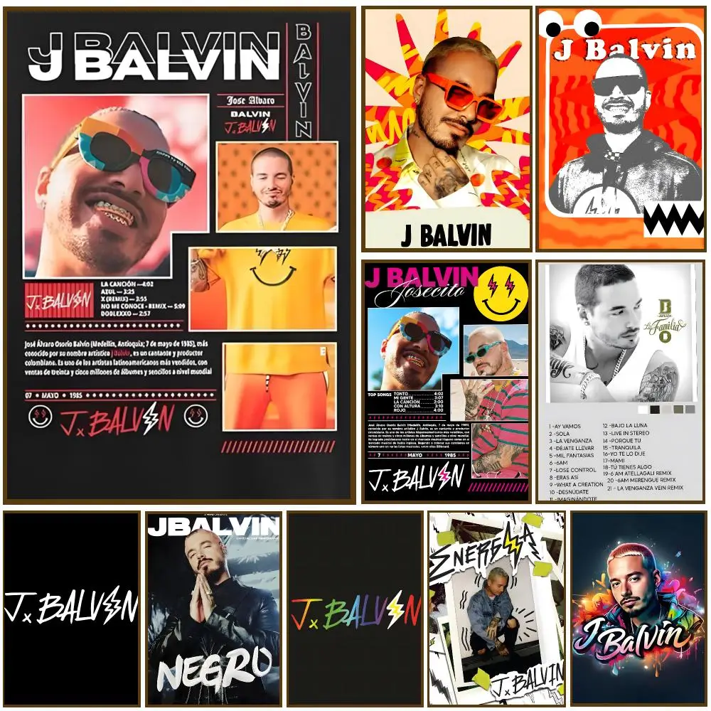 Reggae Music Rock J-J Balvin Poster Self-adhesive Living Room Bedroom Party Bar Decor Moisture-proof Fade-resistant HD