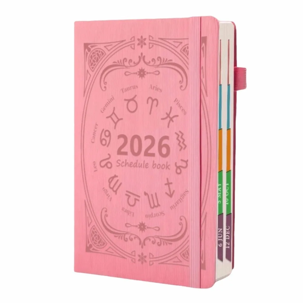 

English 2026 Schedule Planner Notepad Textured PU Wear-resistant A5 Agenda Planning Notebook Efficiency Bookmark