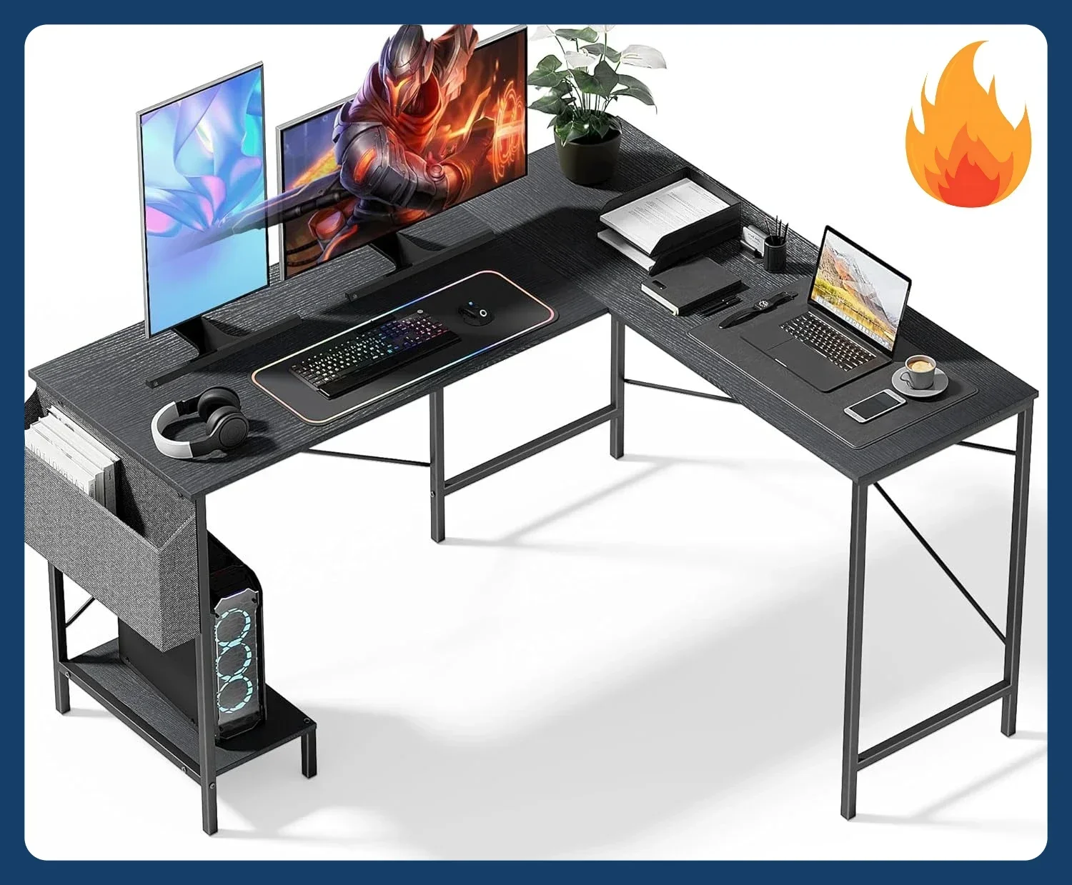 

[New Arrival!]L Shaped Desk Gaming Computer 50 Inch Reversible Corner Table PC Work Table for Writing Study Student with Wood Ta