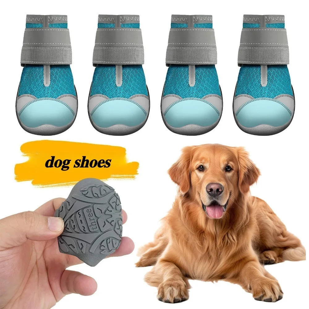 

4 шт., обувь для домашних животных, дышащие противоскользящие кроссовки из сетчатой ткани, светоотражающая уличная обувь для собак, износостойкие аксессуары для домашних животных