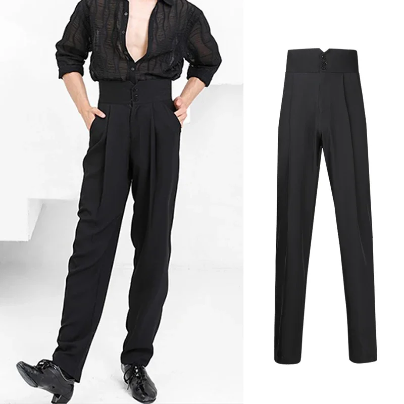 

New Latin Dancing Trousers Male Latin Dance Costume High Elastic Waist Ballroom Dance Competition Pants Practice Wear DNV14933