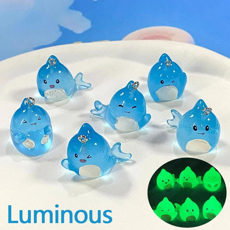 5Pcs Cute Luminous Little Shark Charms Resin Pendant For Making Diy Bracelet Earrings Keychain Handmade Accessories Supplies