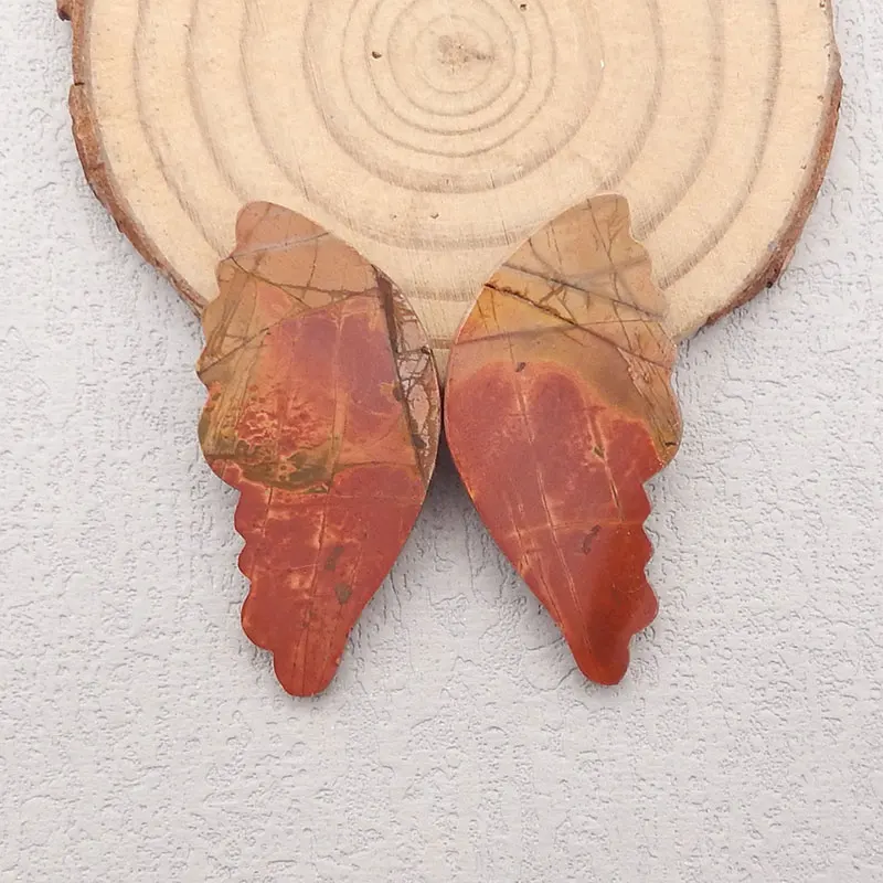 Handmade Carved Natural Multi-Color Picasso Jasper Wing Shape Cabochon, Semi-Precious Stones for Jewelry Making