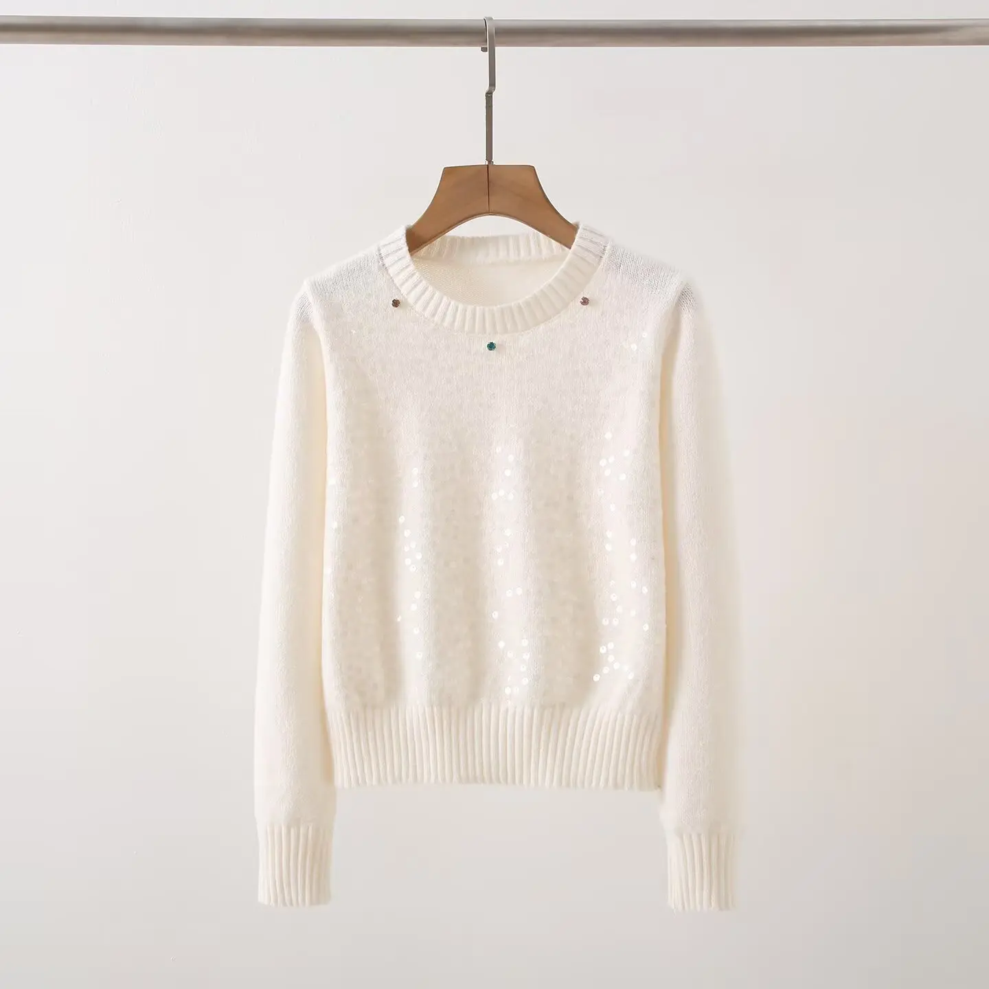 

iny Sequin Knit Top Heavyweight Casual Loose Overhead Women's Autumn Winter Warm Color Straight Tube Long Sve Sweater