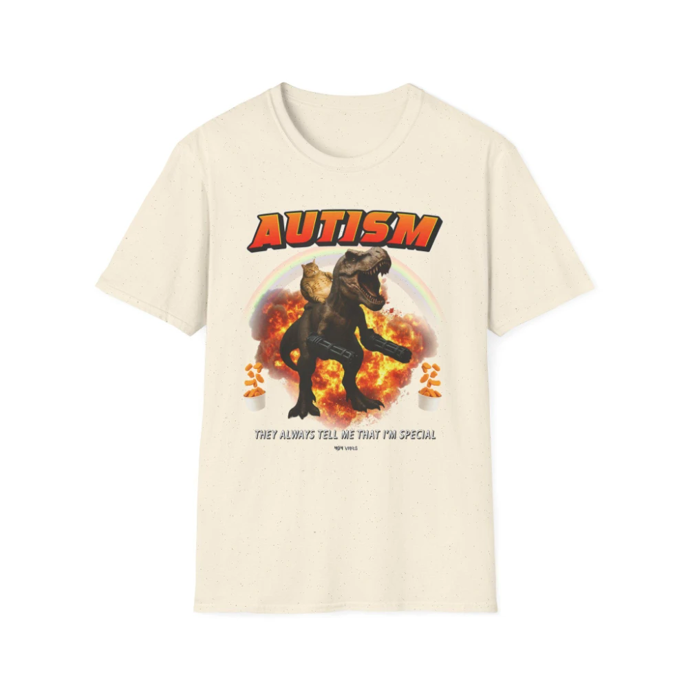 Funny Autism T-Shirt T-Rex Cat Meme Neurodiversity Pride Clothing Graphic Short Sleeve Shirt Unisex Men Women All-Season