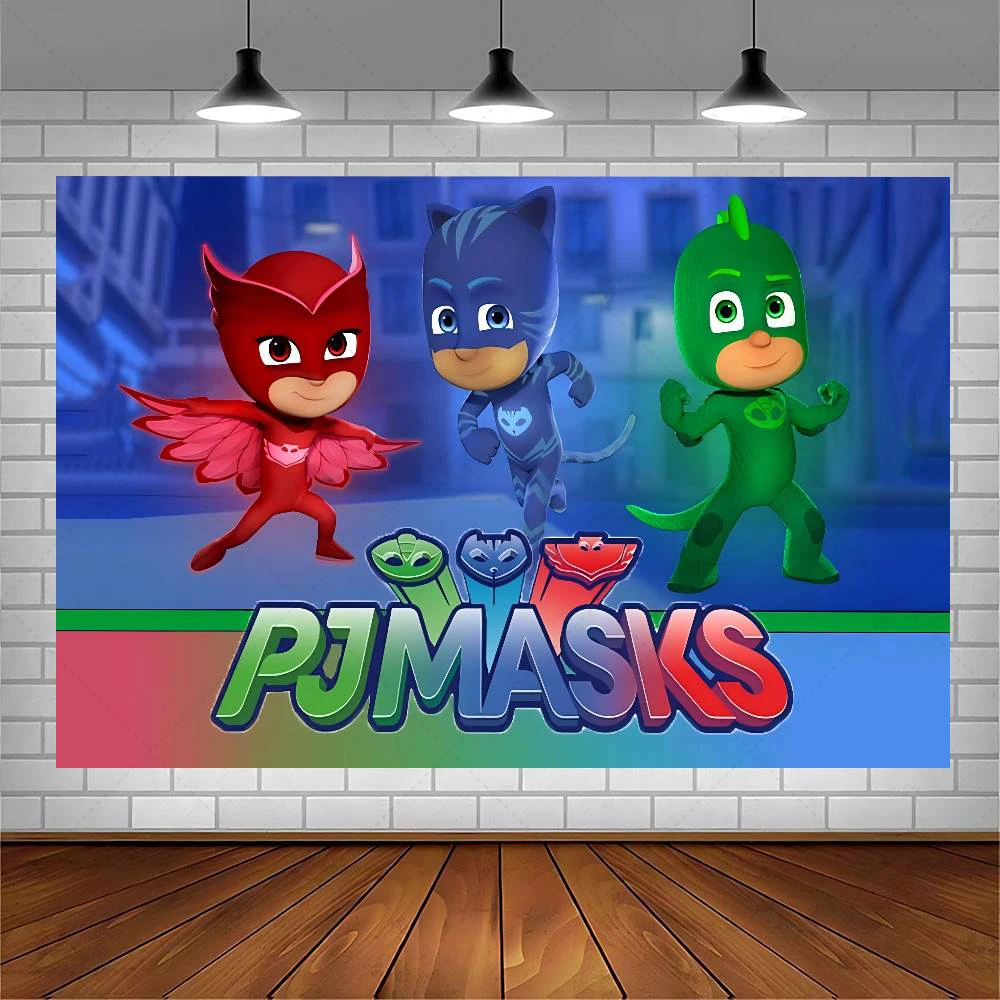 Tło na przyjęcie urodzinowe PJ Masks Catboy Owlette Gekko Moon Knight Miasto Nocne Superbohaterzy Personalizowana Fotobudka Dekoracje na Baby Shower dla Dzieci — zdjęcie produktu 4