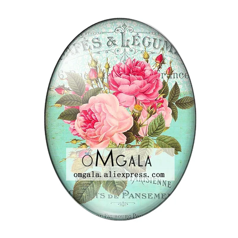 Vintage Retro Rose Flowers Art Paintings 13x18mm/18x25mm/30x40mm Oval photo glass cabochon flat back Making findings