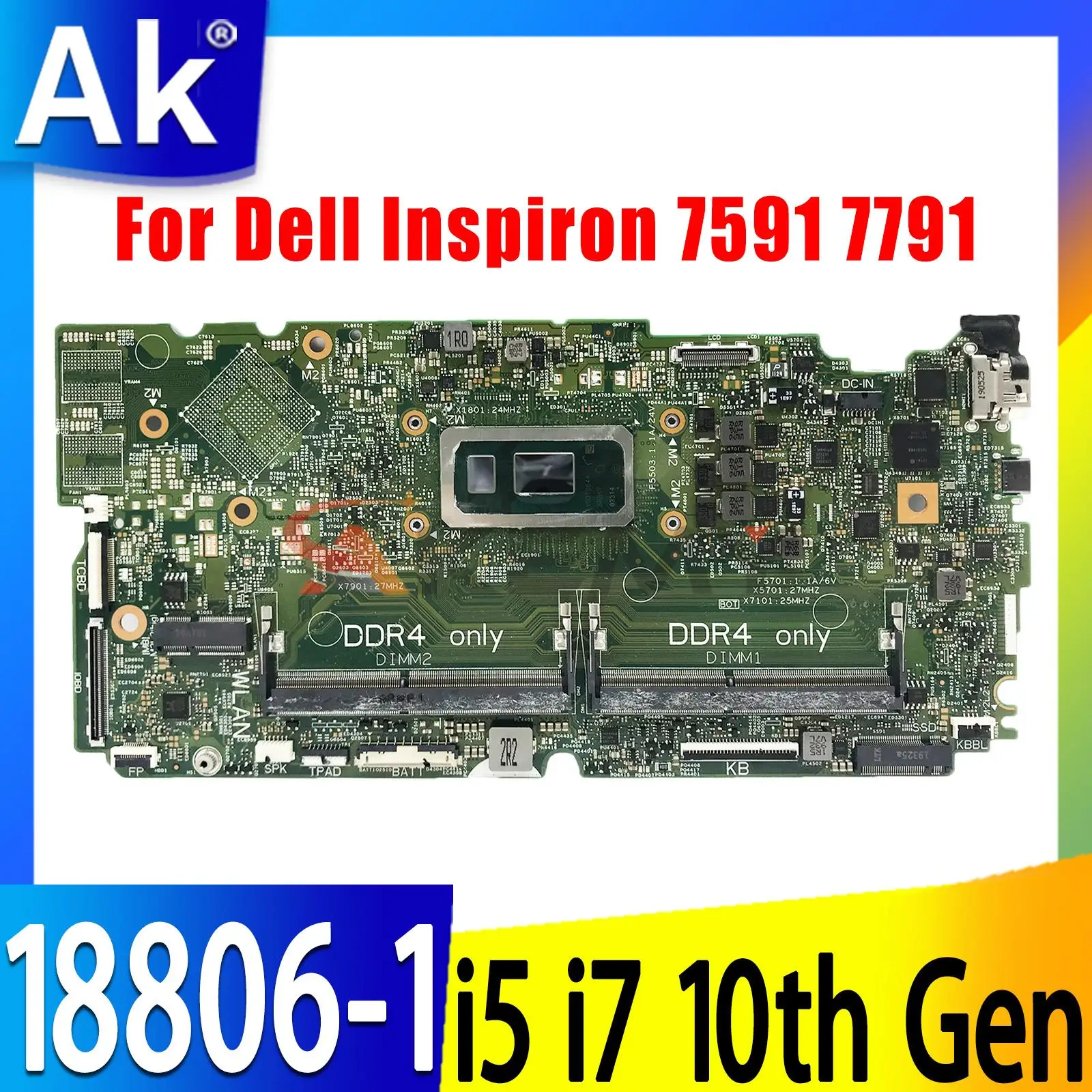 

For Dell Inspiron 15 7591 17 7791 Laptop Motherboard With I5-10210U I7-10510U 18806-1 Notebook Mainboard CN-0850TM CN-0D0JY6