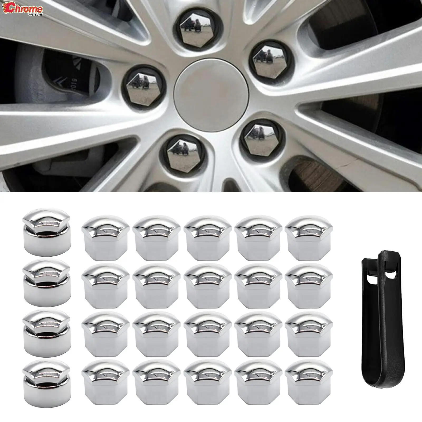 24PCS Vehicle Chrome Wheel Nut Bolts Head Covers Caps Protective Exterior Decoration Wheel Hub Parts Guard Car Accessories 17mm