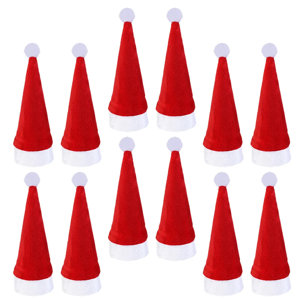 12 Pcs Mini Santa Hat Xmas Bottles Cover Christmas Ornaments Top Supply Lollipop Brushed Cloth Decorations Decorative Red