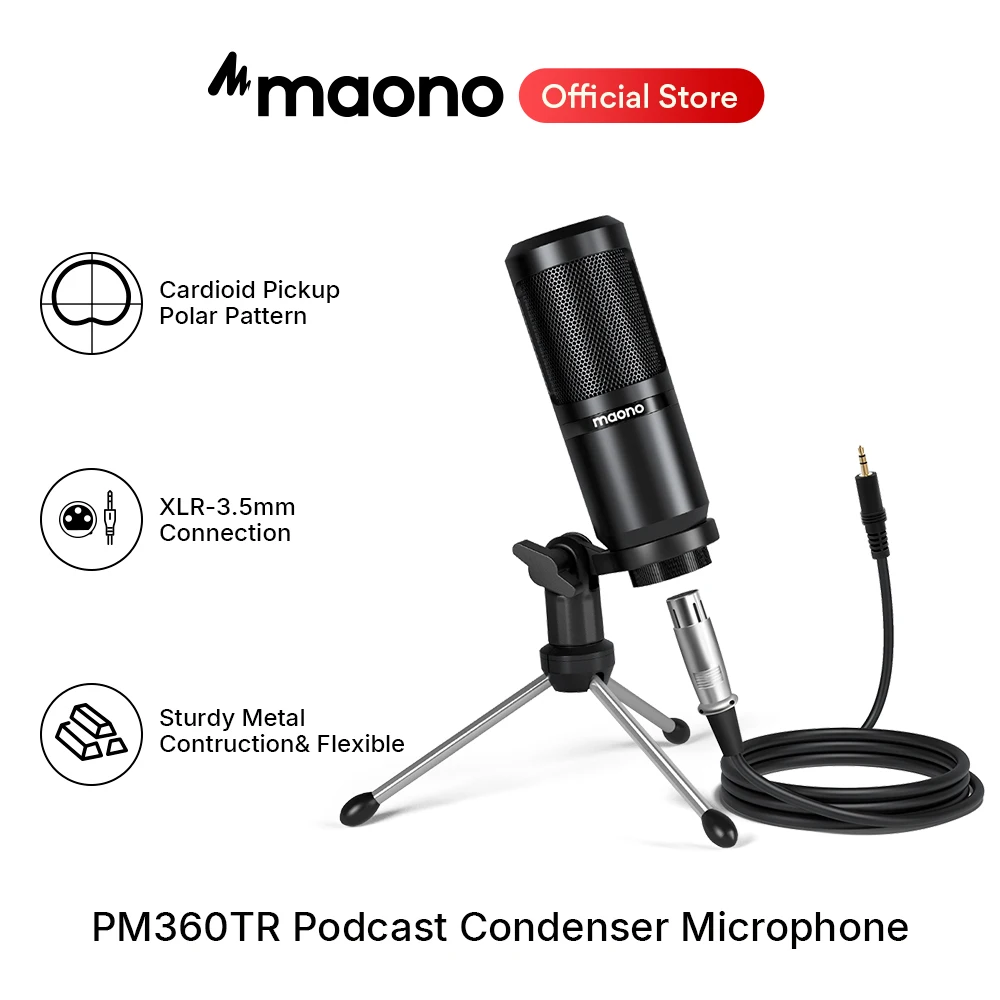 

maono PM360TR Condenser Microphone Podcast Microphone 3.5mm Mic for Computer,Laptop,Phone,Sound Card,YouTube,Gaming,Recording
