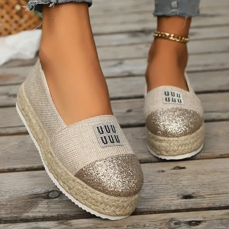 Hot Sale Women's Shoes Slip on Women's Vulcanize Shoes Autumn Round Toe Sequins Solid Outdoor Platform Casual Comfortable Shoes