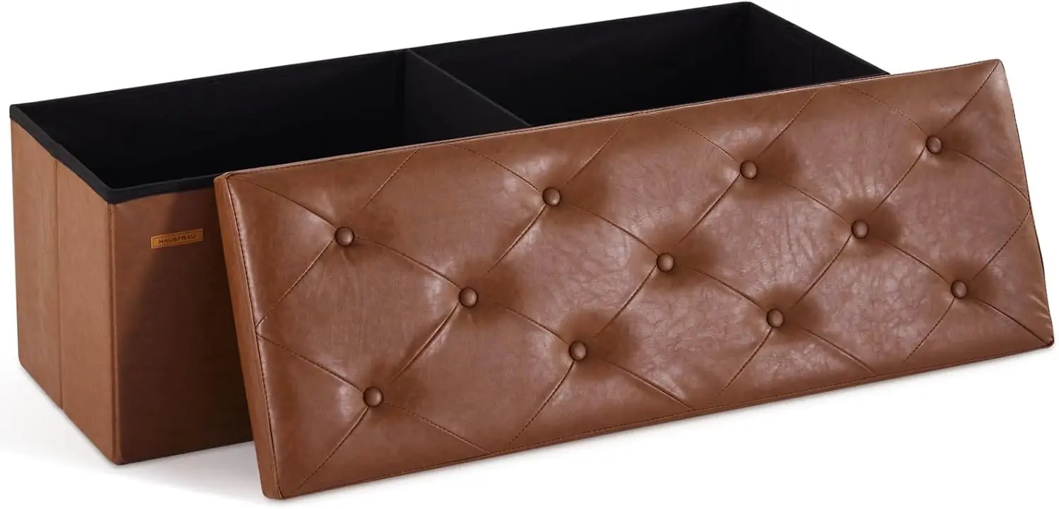 

43.5 Hes Ottoman With Storage Bench, Folding Ottoman Bench Foot Rest Stool, Bedroom Bench, Holds Up To 660 Lb, Faux Leather