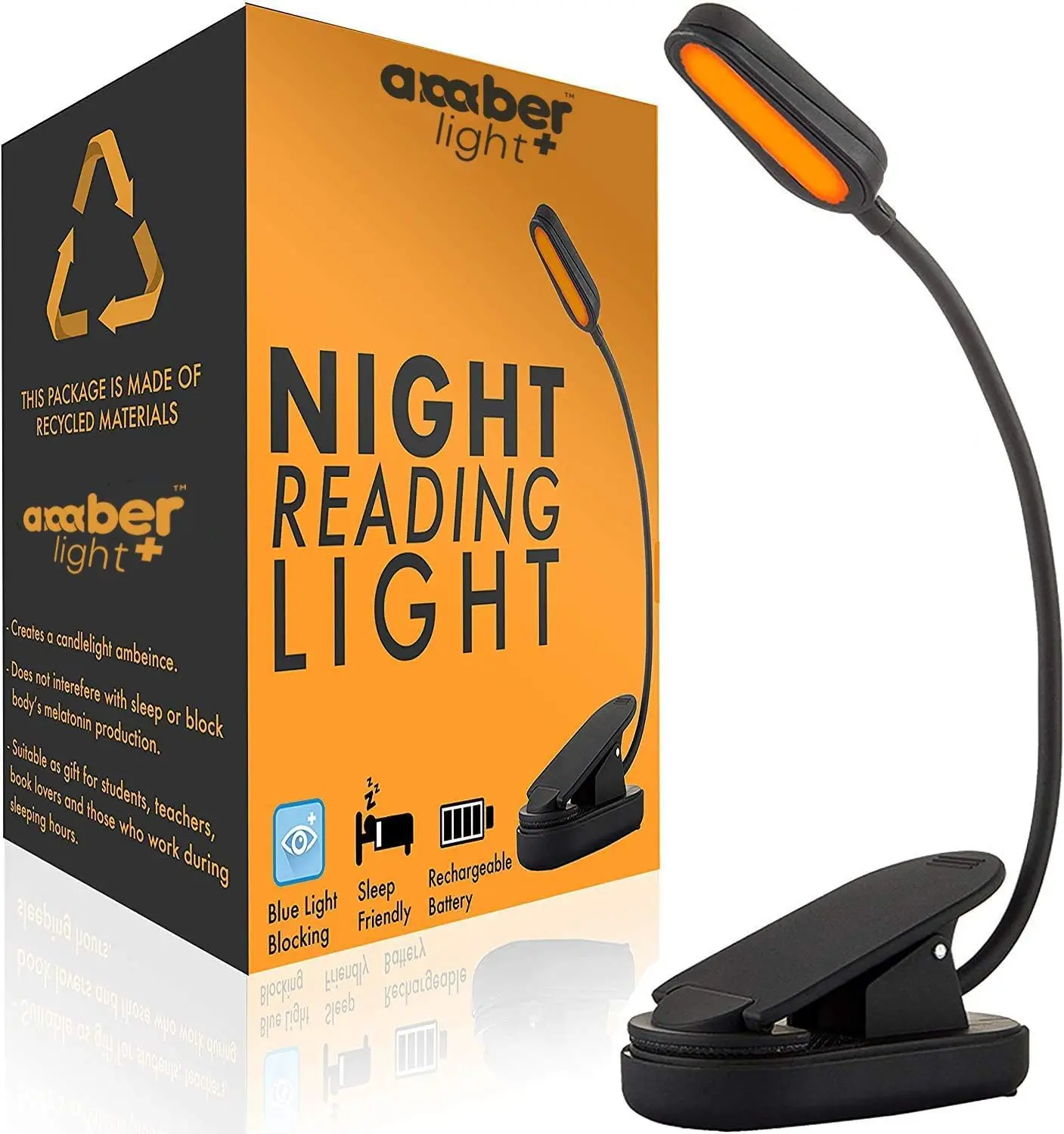 

Amber Book Light: Sleep-Friendly, Rechargeable, 1600K, Perfect for Night Reading & Gifting
