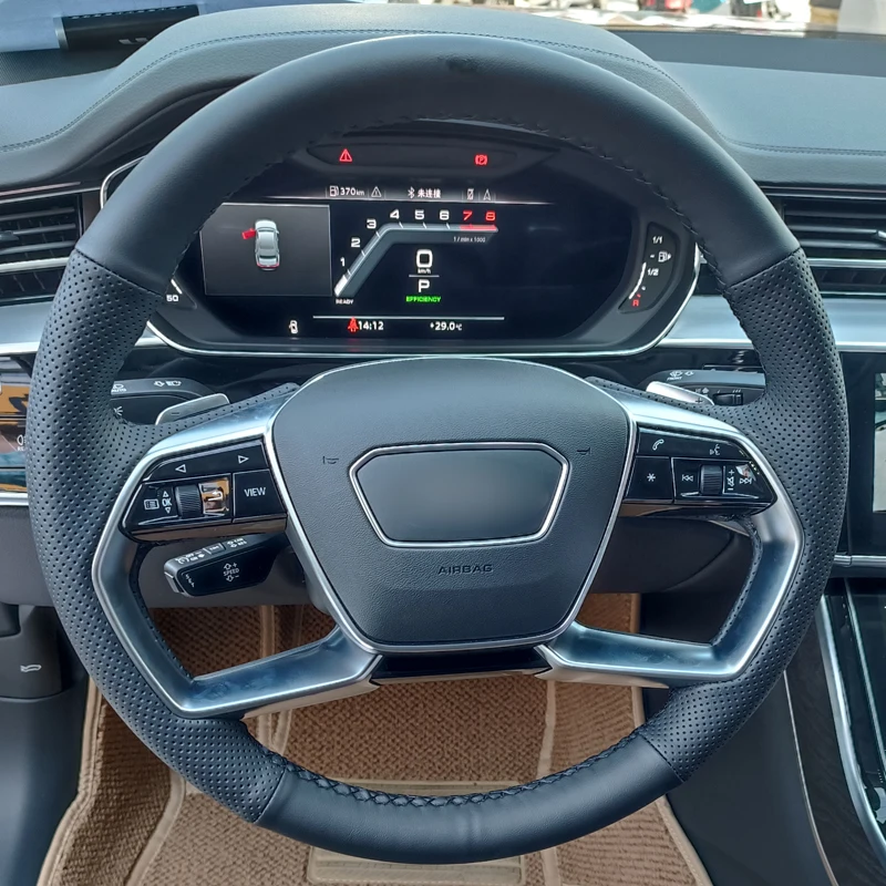

`Hand Sewing Steering Wheel Cover For 2019 Audi A8 L Microfiber Leather