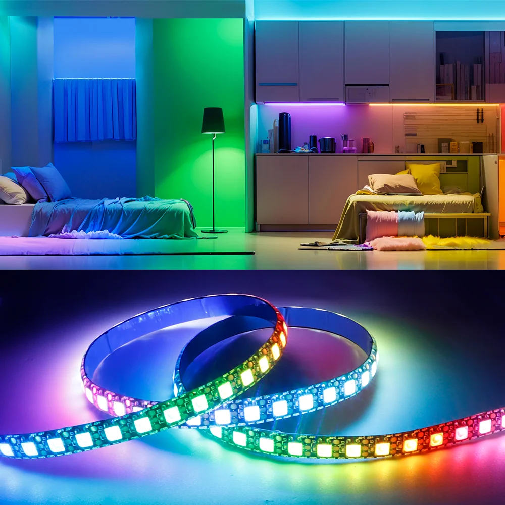 Imagem -04 - Fita Led Rgb Programável Endereçável Inteligente 144 Pixels por m Flexível dc 5v 12v Ws2812 Ws2812b Ws2813 Ws2815 15m