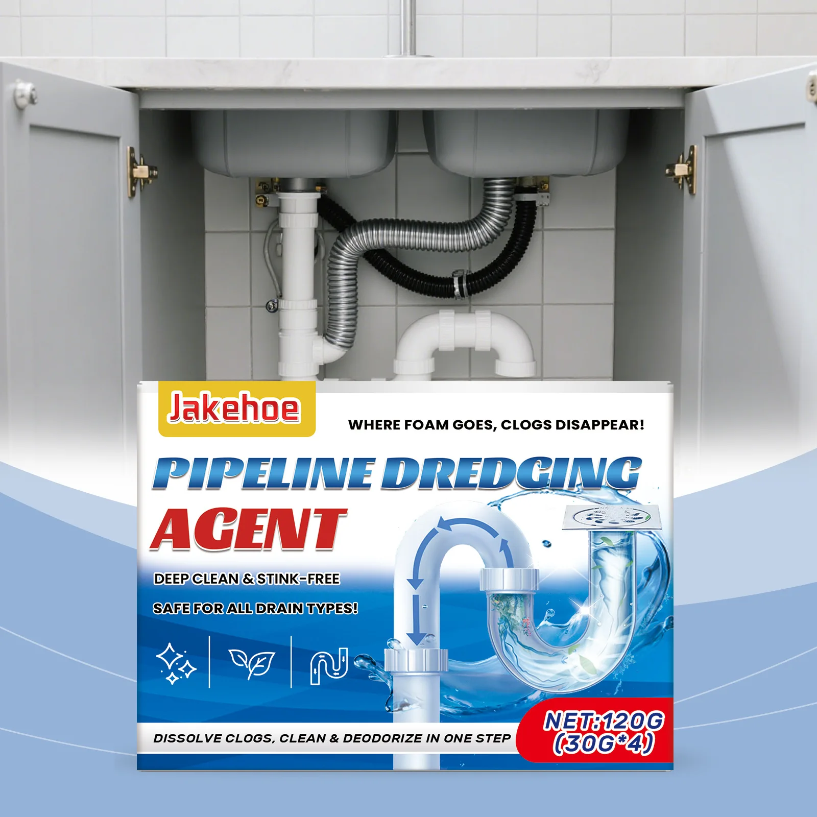 

JAKEHOE Pipeline Dredging Agent - Drain Cleaner for Kitchen/Bathroom, Pipe Cleaner Dissolves Grease/Hair/Food, Foam Unclogging