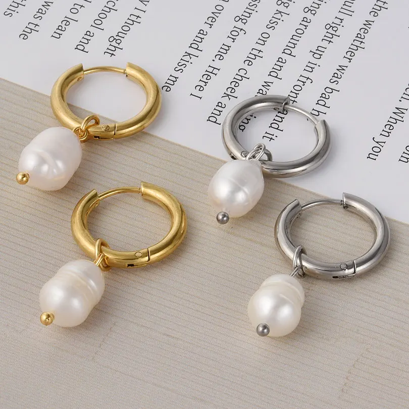 

Real Pearl Dangle Earrings For Women Men Accessories Stainless Steel Hoop Earring Jewelry Piercing Starfish Turtle Pendientes