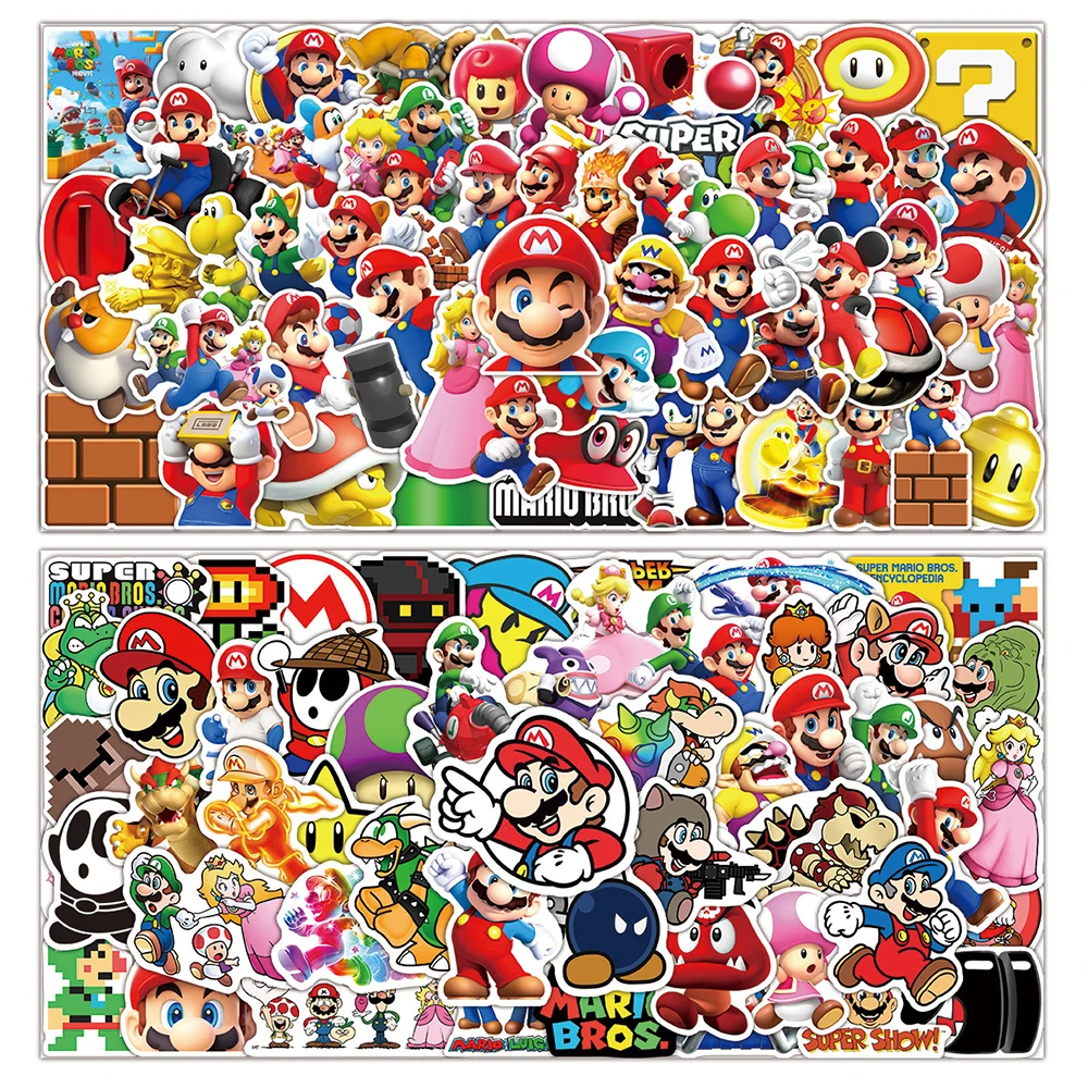 50/100pcs Super Mario Stickers Cool Luigi Yoshi Anime Sticker Waterproof Laptop Motorcycle Skateboard Bike Kid Cartoon Decal Toy