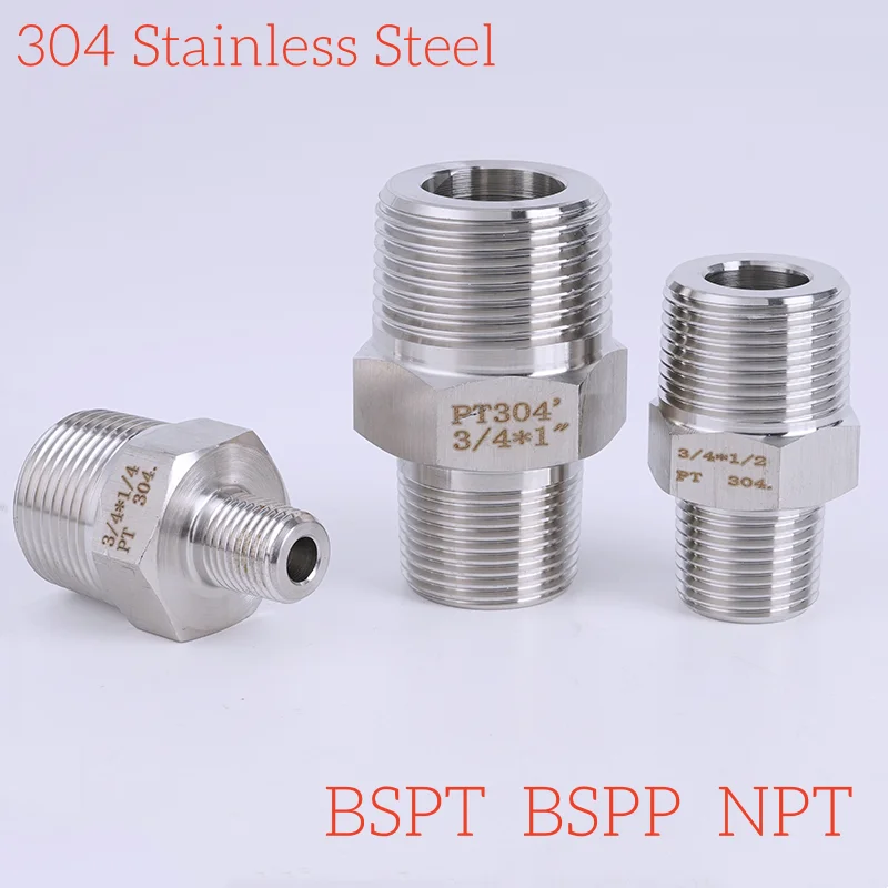 

1/8 "1/4" 3/8 "1/2" 3/4" 1 "BSPT BSPP NPT Резьба из нержавеющей стали 304, шестигранный ниппельный фитинг, прямой разъем высокого давления