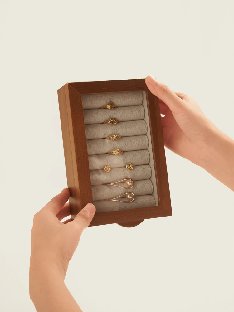 シンプルな木製デスクトップジュエリー収納ボックスリングイヤリングハンドアクセサリー収納ケースホームヴィンテージスタイル手作りオーガナイザー