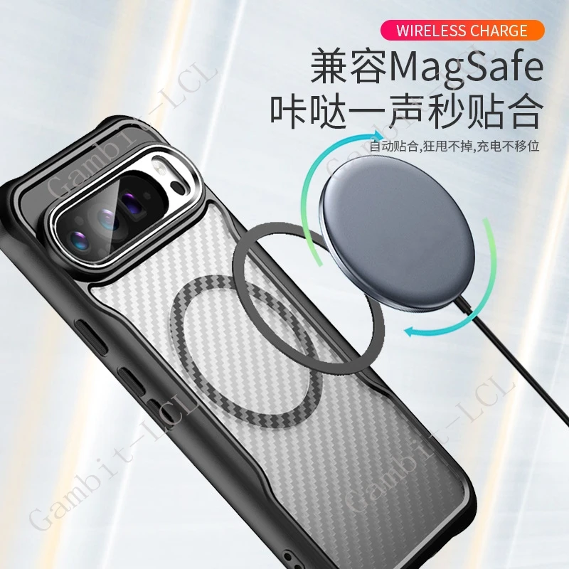 Magnetic Carbon Fiber Pattern TPU+PC Case For Google Pixel 9 Pro XL 8A Pixel9 9Pro Pixel9Pro ShockProof Alloy Phone Cover