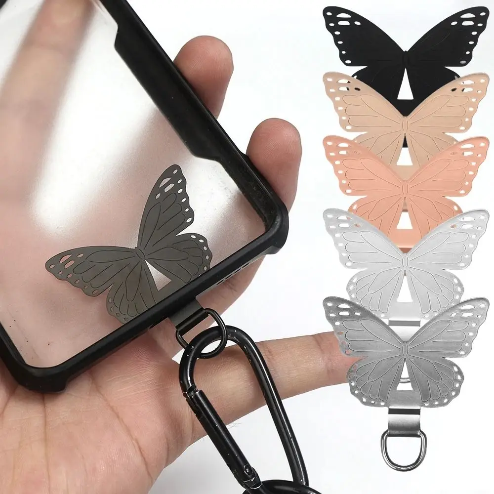 Ultra-thin Phone Lanyard Clip Patch Butterfly Shaped Stainless Steel Phone Case Hanging Rope Snap Strap Anti-lost