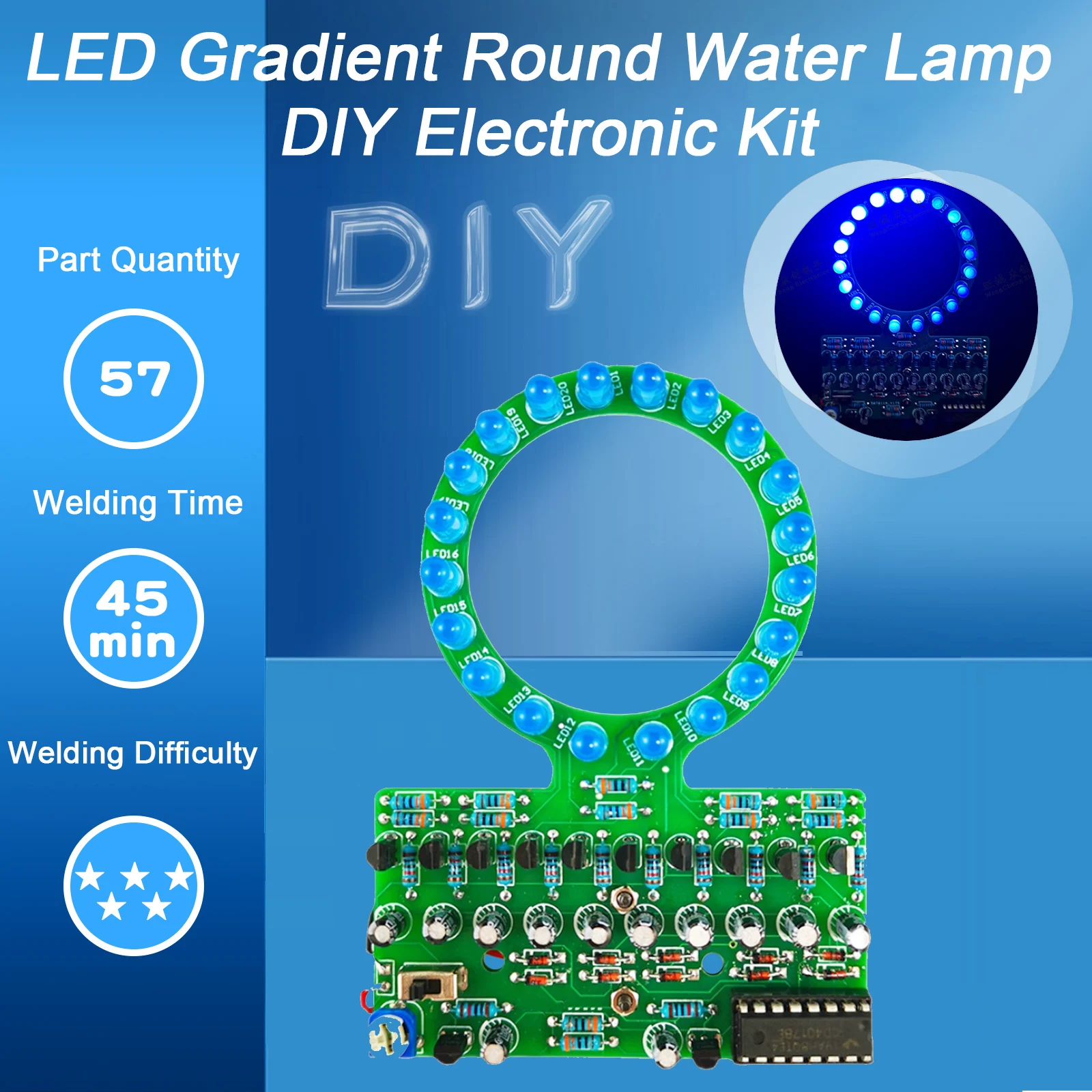 Lámpara de agua LED con gradiente en forma de anillo D4017, Kit electrónico de bricolaje, piezas de soldadura y fabricación para entrenamiento y