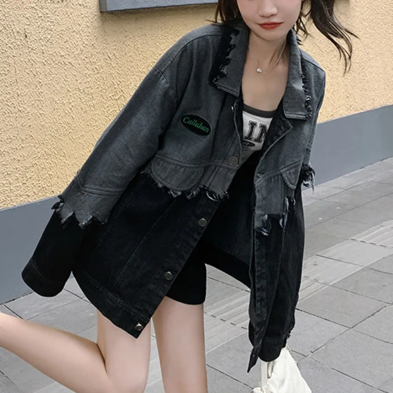 ANJY الخريف شخصية عصرية شارع العليا المد شرابة الدنيم المرقعة سترة العصرية شيك مزاجه تنوعا معطف A15041 #6