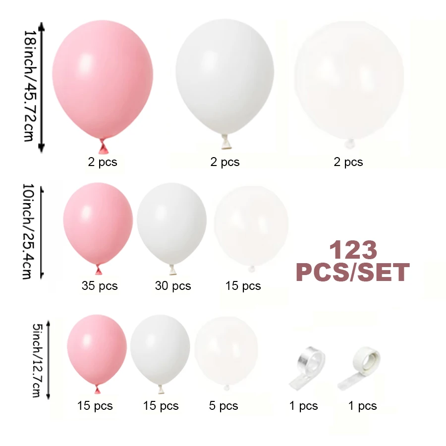 مجموعة تزيين الزفاف بالونين وردي وأبيض مكونة من 123 قطعة، بالونات شفافة باللونين الوردي والأبيض، مثالية لتزيين مكان المقتراح، وديكور مكان الزفاف، وأعياد الميلاد، وديكور حفلات استقبال المولود الجديد