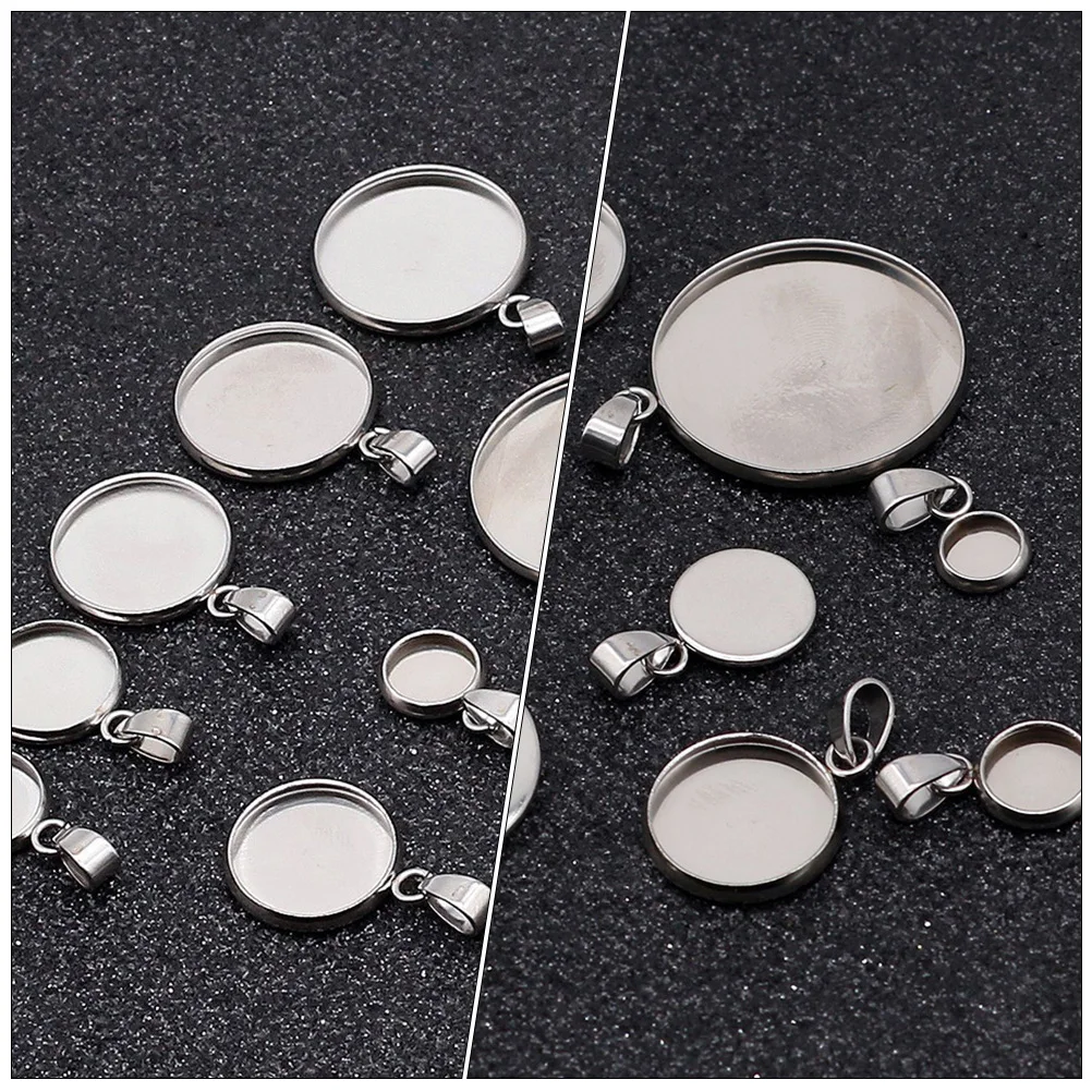 

40 Pcs Stainless Steel Pendant Necklace Making Accessories Trays Kit Charm Round with Loop Hanger Alloy Jewelry Pendants