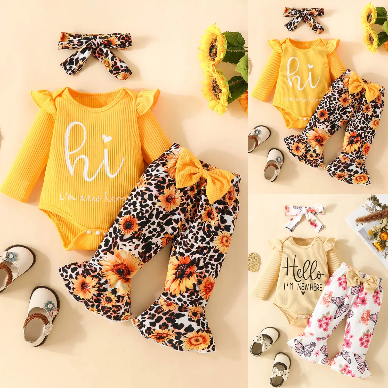 Little Girl Outfits with Hats Newborn Infant Baby Girls Clothes Long Sleeve Bodysuit Pants Set Fall Winter Checke Pants Kids #1