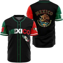 Mexico Flag Badge Baseball Jersey Men's Women's Short Sleeve Jersey Hip Hop Trend Streetwear Casual Tops Oversize Sports T-shirt