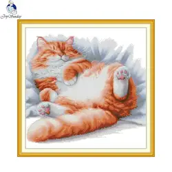 Joy Sunday Sleeping Cat Patterns Counted Cross Stitch Set 11CT 14CT 16CT Stamped DMC Embroidery Needlework Home Decor