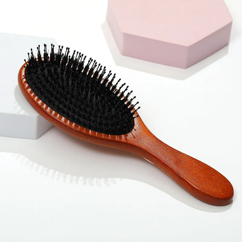 Hair Brush Boar Bristle Massage Comb Anti-static Hair Scalp Paddle Brush Styling Detangling Straighten Brown Comb