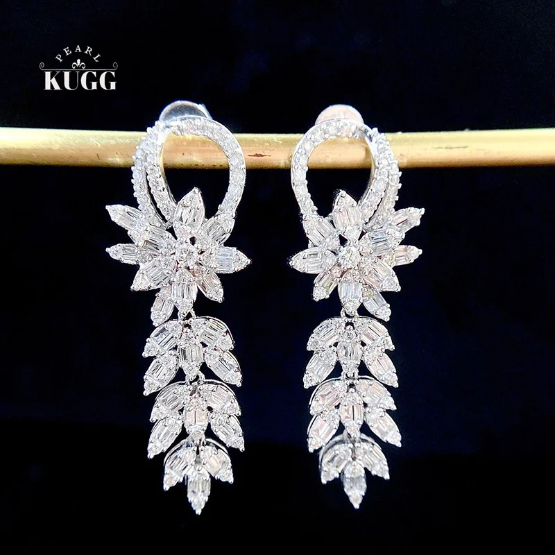 

KUGG 100% 18K White Gold Earrings Luxury Elegant Style 1.50carat Real Natural Diamond Drop Earrings for Women Fine Jewelry