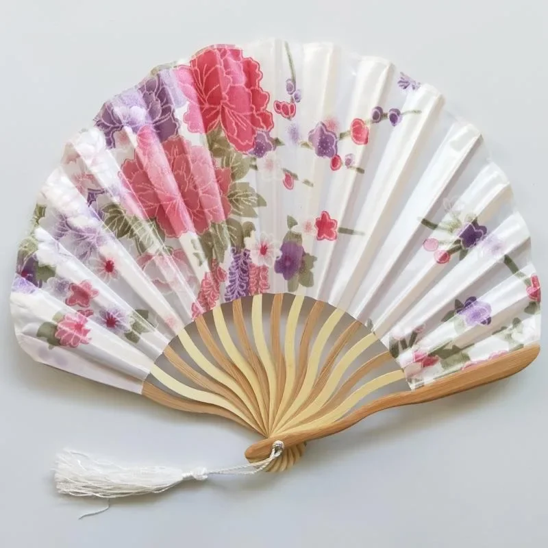 Vintage Silk Folding Fan Retro Chinese Japanese Bamboo Folding Fan Tassel Dance Hand Fan Home Decoration Ornament Craft Gift