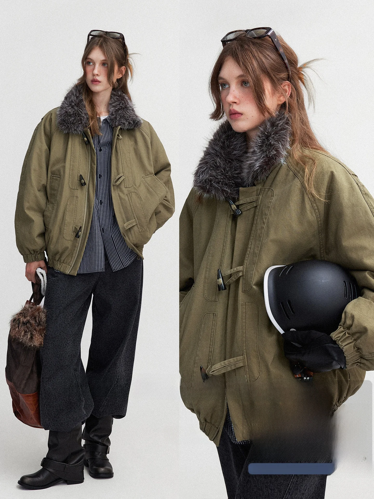 

Levintage Vintage Waed Thiened Denim Jaet Cotton Coat Women's Sli Collar Puffy Cotton Jaet Briti Sle Commute