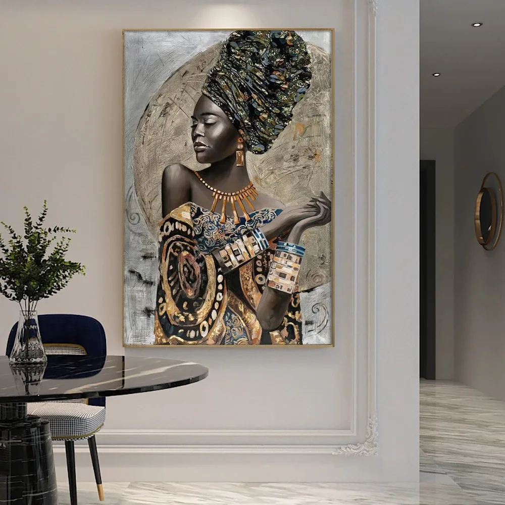 African Abstract Black Wall Art Gorgeous Female Noble Clothing HD Canvas Poster and Print Home Living Room Decor Gift,no frame