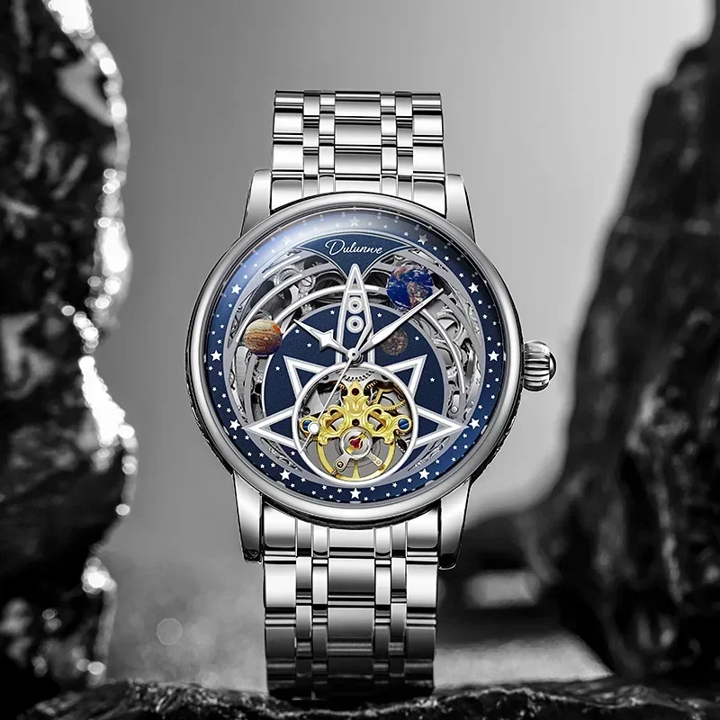 Montre automatique à tourbillon circulaire pour homme, phase de lune creuse, montre Shoous, mode masculine, mécanique, étanche, montre de sport