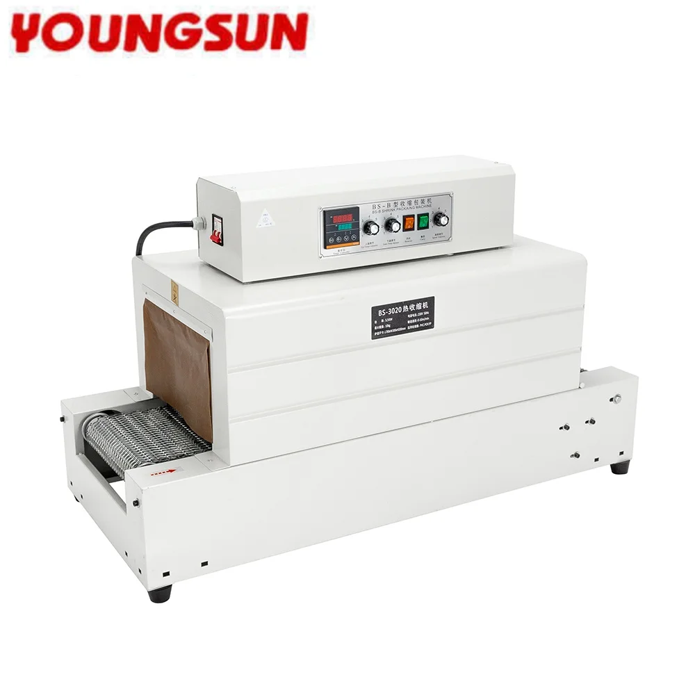 young sun Mesh3020 Industrial Automatic Chain Heat Shrink Machine Film Packaging Tableware Shoe Disposable Individual Packing