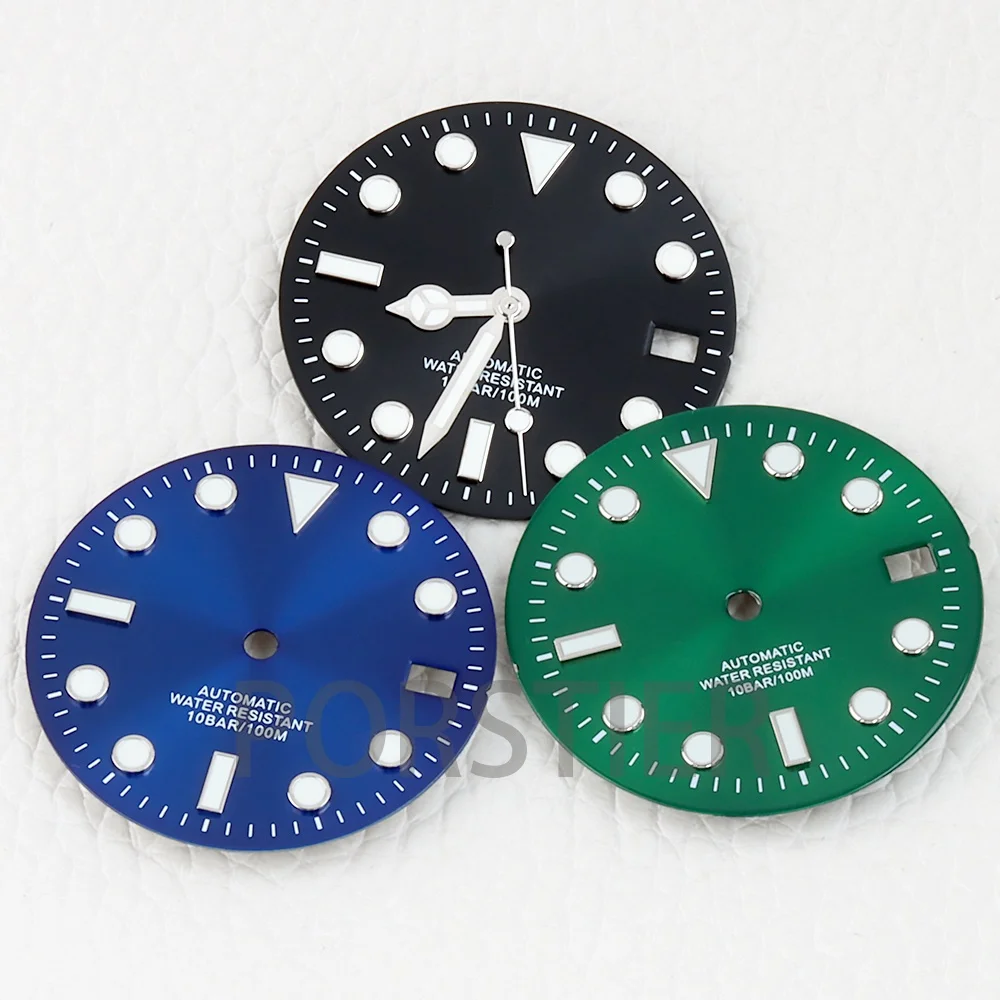 28.5mm Dial Green Luminous Dial Hands Watch Repair Tools for Submariner nh35/nh36 Movement Sunburst Dial Watch Repacement Parts